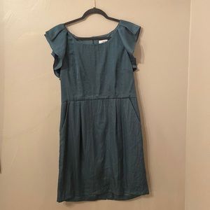 Teal Ann Taylor Loft Flutter Sleeved Dress